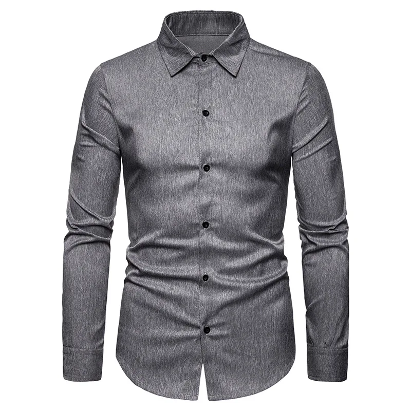 Модная брендовая мужская рубашка Camisa Masculina Осенняя новая одноцветная Мужская рубашка на пуговицах формальная деловая Повседневная рубашка - Цвет: gray