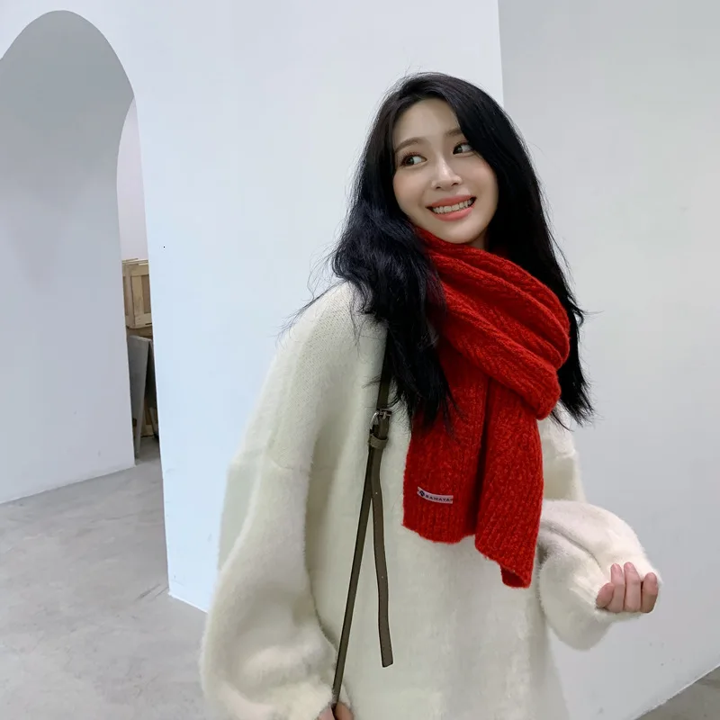 Новинка зимы, корейские однотонные вязаные женские шарфы, шерстяные плотные трендовые кашемировые шали, удобные шарфы, сохраняющие тепло