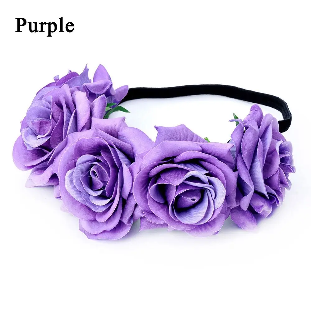 Purple Девочек; в комплекте 1 предмет; в богемном стиле корона с цветочным принтом или принтом роз повязка для головы с цветком волосы гирлянды свадебный головной убор Головные уборы Аксессуары для укладки инструменты - Цвет: Purple