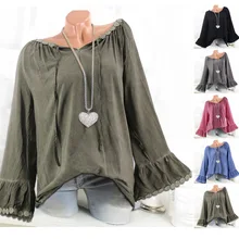 2019 Fashion Women Long Sleeve T-shirts Autumn Winter One-neck Lace Stitching Shirts Women Loose Tops Tees Clothes S-5XL THXDOLL