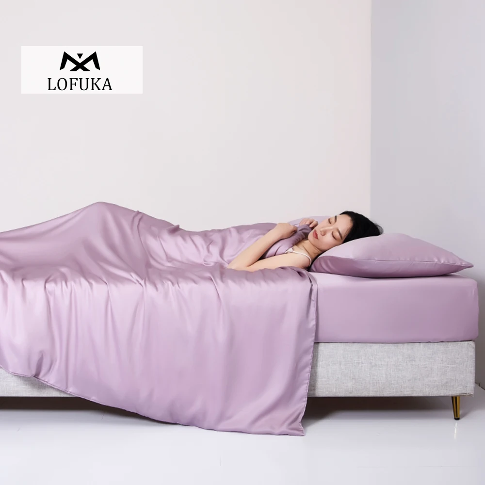 

Lofuka Women Purple 100% Silk Bedding Set Beauty Healthy Duvet Cover Flat Sheet Fitted Sheet Pillowcase Queen King Bed Linen Set