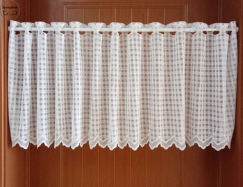 

XinHuaEase Short White Tulle Curtain for Kitchen Window Sheer Door Curtains Grid Roman Blinds Finished Decorative Valances
