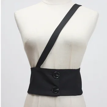 

sondr Women Cummerbund Irregular Corset Belt Black Wide Waist Belt One Shoulder Waistband All Match Fashion Corset 2020 New