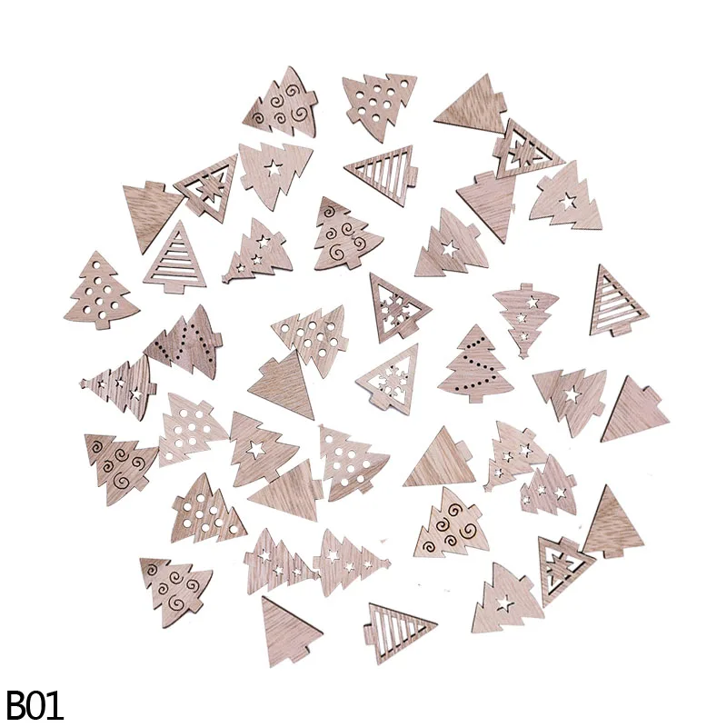 50Pcs/lot Christmas Wooden Blocks Tree Hanging Ornament Santa Claus Elk Snowflake Xmas Decorations New Year Kids Favor Decor - Цвет: 50Pcs-B01