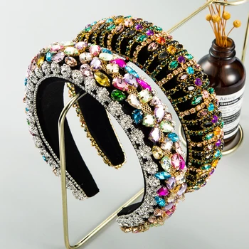 

Delicate Baroque Full Colorful Crystal Headband for Woman Hand Made Rhinestone Padded Hairband Woman Wedding Party Head Pieces