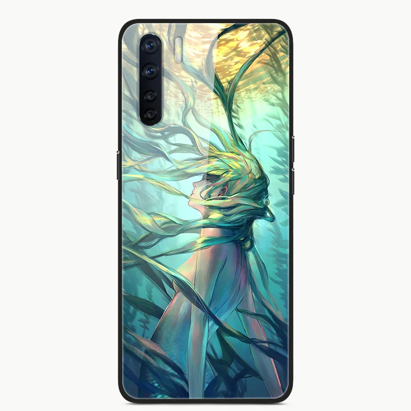 Чехол для телефона OPPO A91 чехол из закаленного стекла задняя крышка с черным
