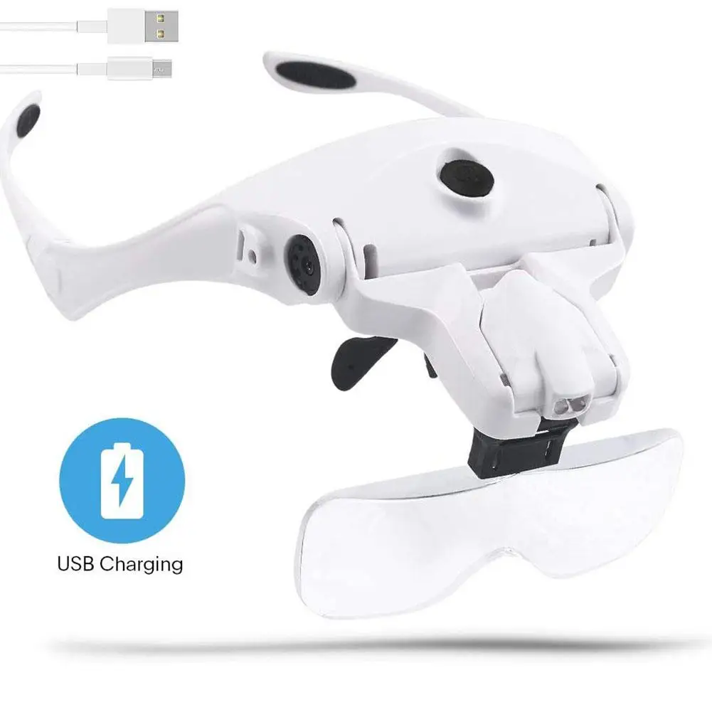 Reading Magnifier Hands Free Headband Magnifying Glass USB Charging