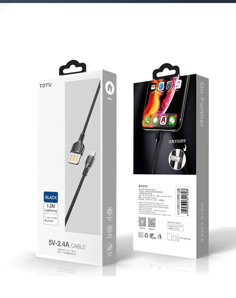 TOTU Zinc Alloy Nylon Braided 1200mm & 1800mm 2pcs Fast Charging Cables, data cable for 8PIN