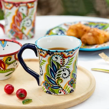 

Bohemian Style Ceramic Mug Personality Creative Hand-Painted High Capacity Coffee Cup Home Breakfast Water Cup Milk Juice Cup
