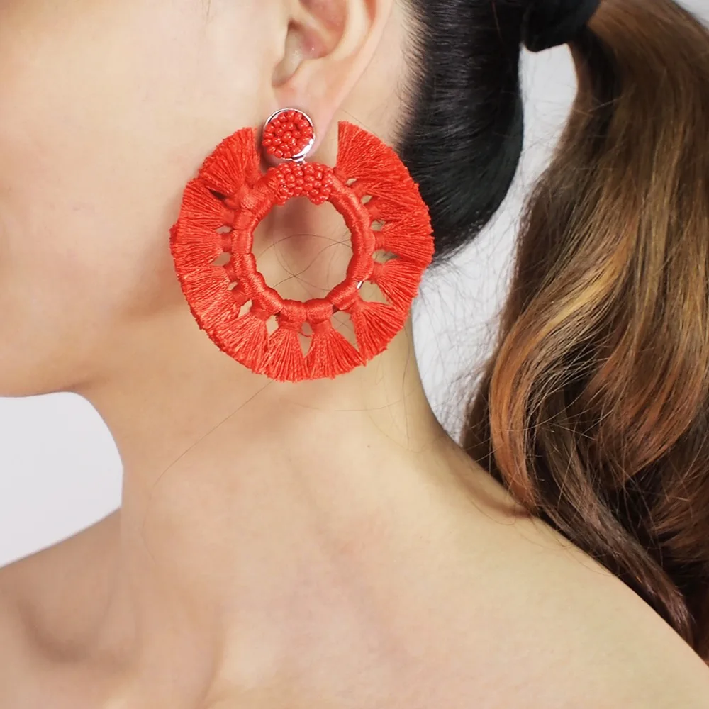 Beaded Earrings dangle earrings drop earrings long earrings For Women Statement Handmade Beads Drop Dangle Bohemian Red Wedding Party Brincos UKEN