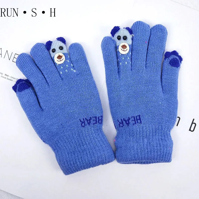 Милые детские перчатки с животными из мультфильмов зимние Бархатные перчатки с пятью пальцами теплые перчатки для детей от 5 до 12 лет