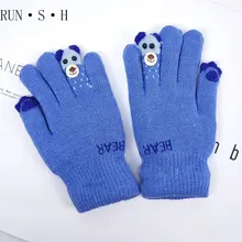 Милые детские перчатки с животными из мультфильмов зимние Бархатные перчатки с пятью пальцами теплые перчатки для детей от 5 до 12 лет