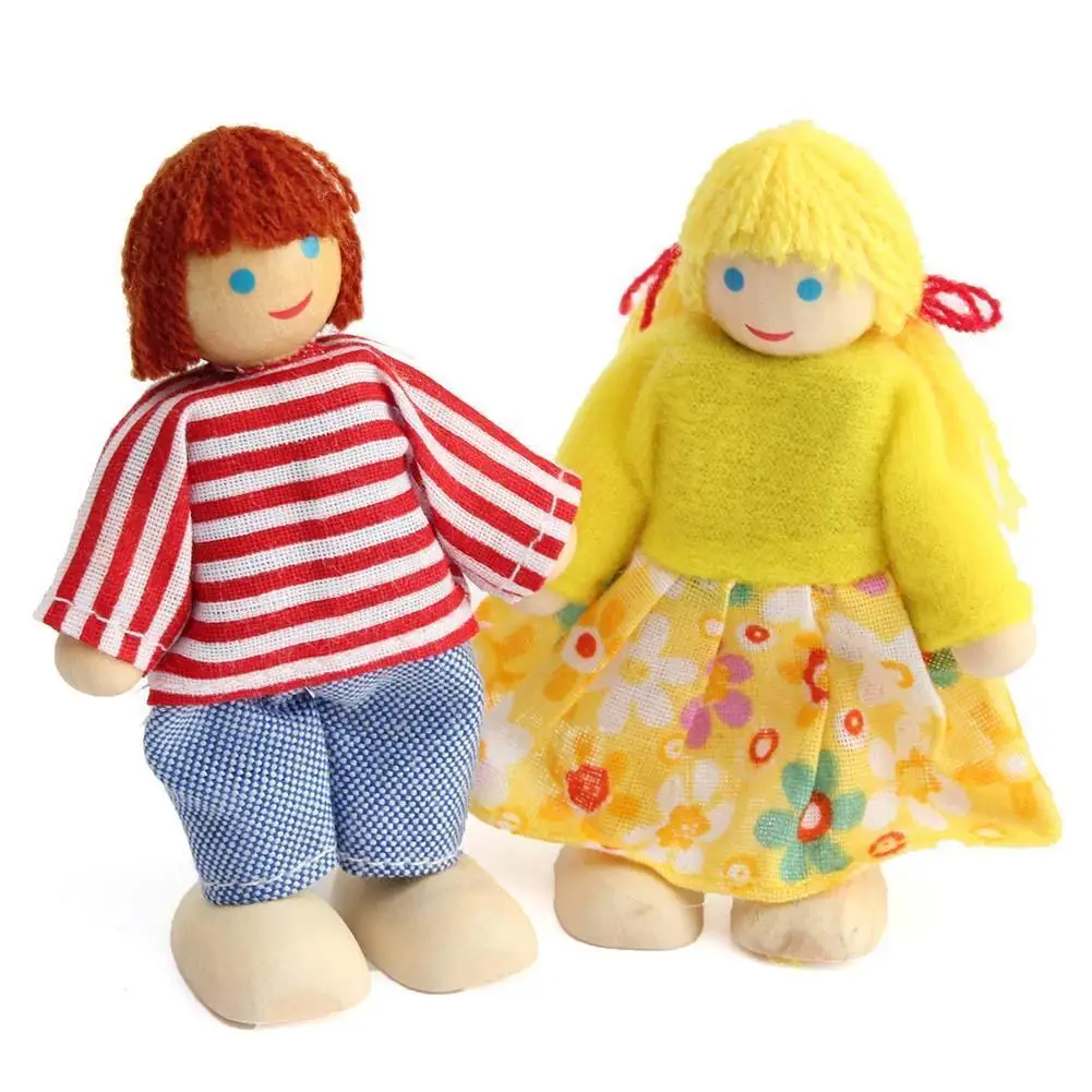6PCS Cute Doll Wooden House Family People Set Kid Children Pretend Play Toy Gift Family Miniature 6 People Doll