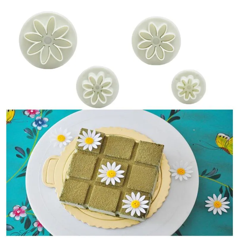 Cookie Cutter 4Pcs/set Plum Daisy Flower Fondant Cookie Cutter Plunger Mold Cake Decorating Tools Sugarcraft Biscuit Stamp Christmas Cutter