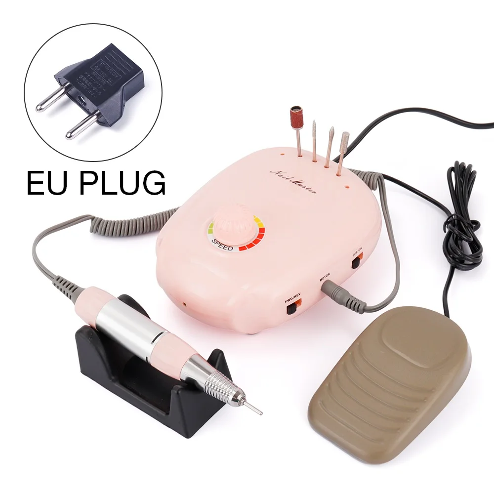 EU PLUG (220-240V) Розовая дрель для маникюра, 35000 об/мин, 20 Вт, электрическая дрель для ногтей, аксессуары для сверла машины, контроль скорости, педикюр, маникюрные инструменты - Цвет: EU PLUG (220-240V)