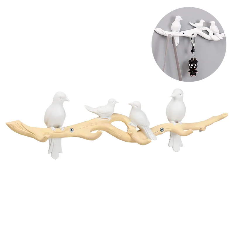

3D Bird Wall Hook Keys Rack Resin Punch Free Wall Decoration Hanging Coat Key Hook Simple Home Decoration Accessories