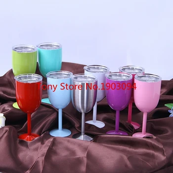 

100pcs 9 color 10oz Wine Glasses Double Wall Vacuum Sealed Stainless Steel Wine Goblet with Lids for Daily Camping cups
