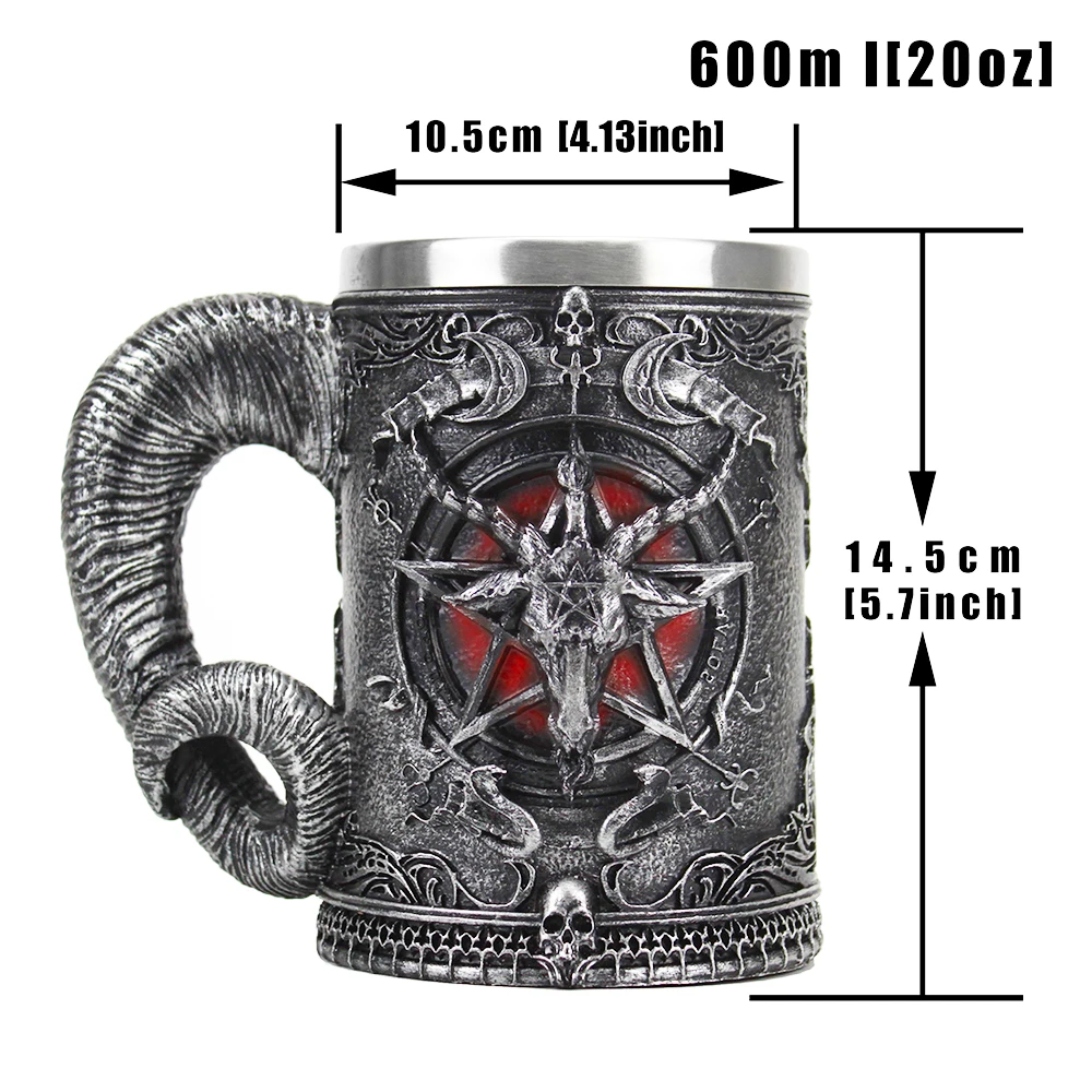 New Design Baphomet Pentagram Horn Goblet Wine Glass 200ml 600ml Gothic Tankard Stainless Steel Beer Cup Halloween Gift glass cup