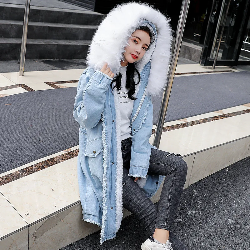 

Winter Korean-style Loose Cowboy Cotton-padded Clothes WOMEN'S Dress 2019 New Style Fall And Winter Clothes Short-height Mid-len