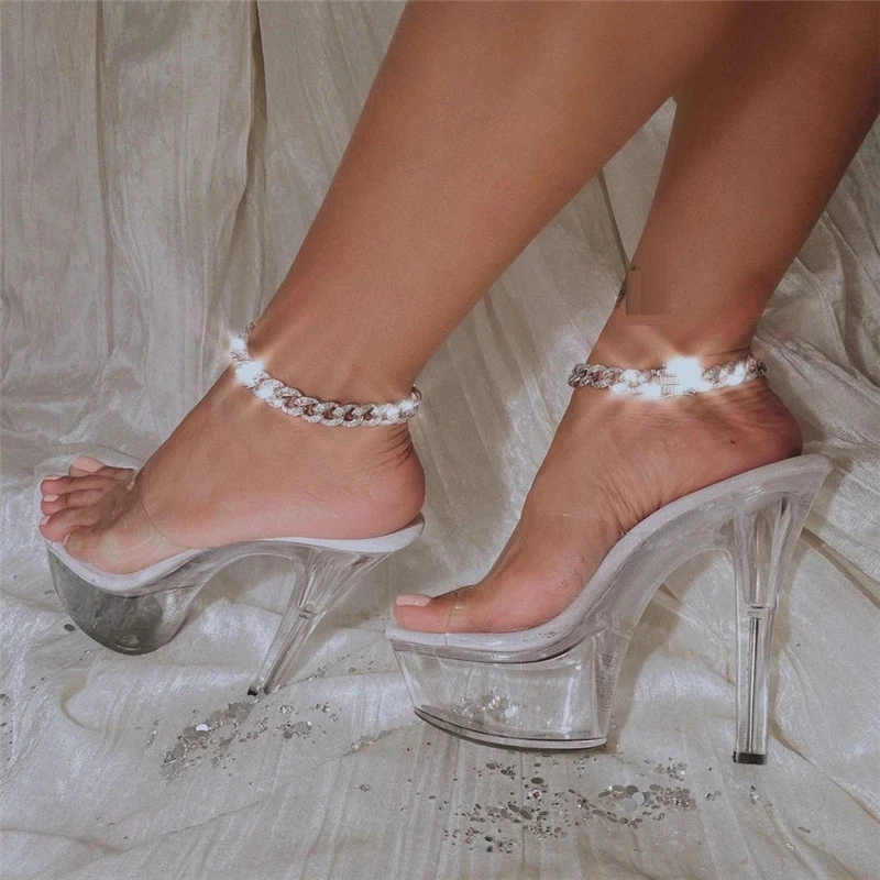 Women Sexy Clear Shining Crystal Rhinestone Gold/Silver Color Anklet Chain Ankle Bracelets Foot Wedding Jewelry