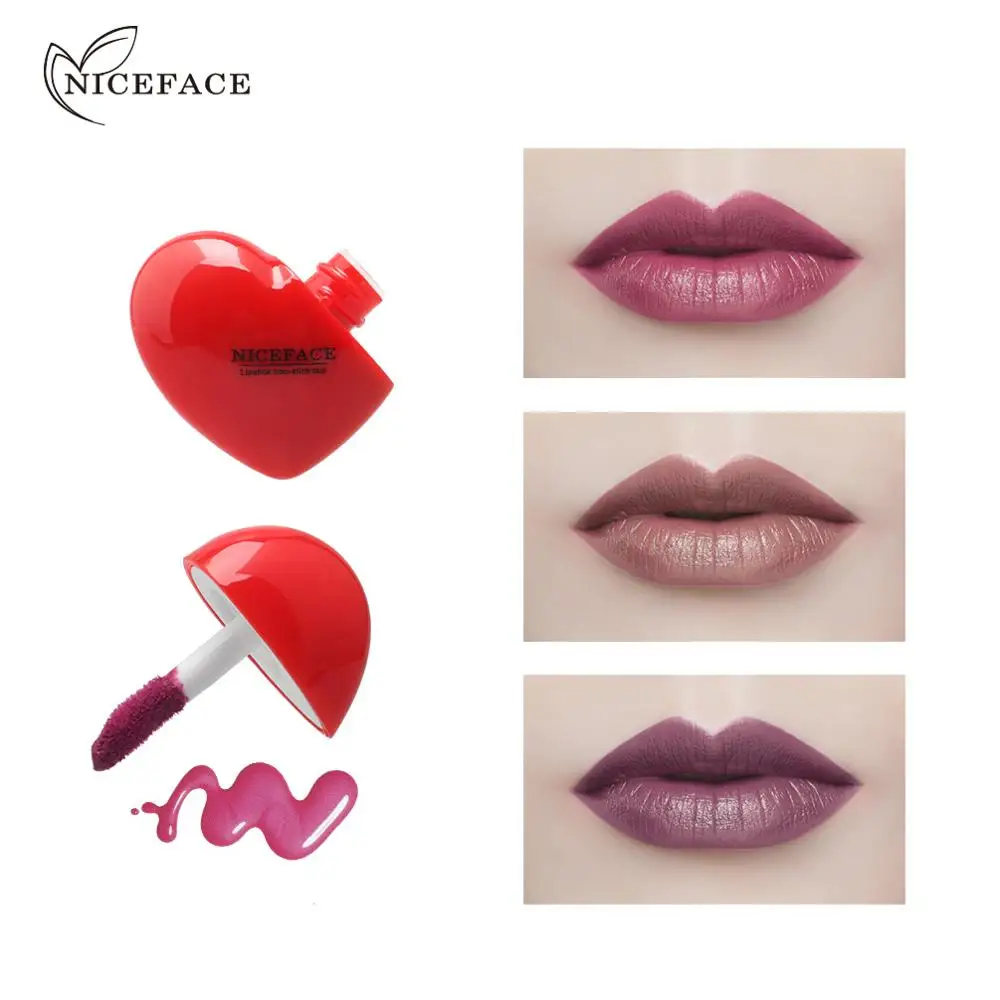 Korean Mini Heart Shape Matte Lip Gloss Waterproof Non stick Cup Lip Glaze Red Purple Lipgloss 2