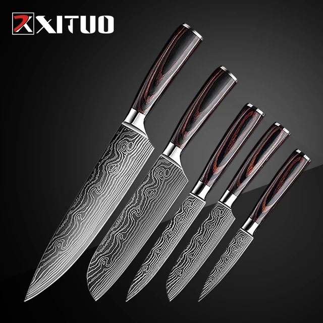 5PCS Set Chef Knife Sharp Stainless Steel Knives Cut Meat Slice Vegetable  Fruit Santoku Utility Paring Knife Kitchen Tool - AliExpress