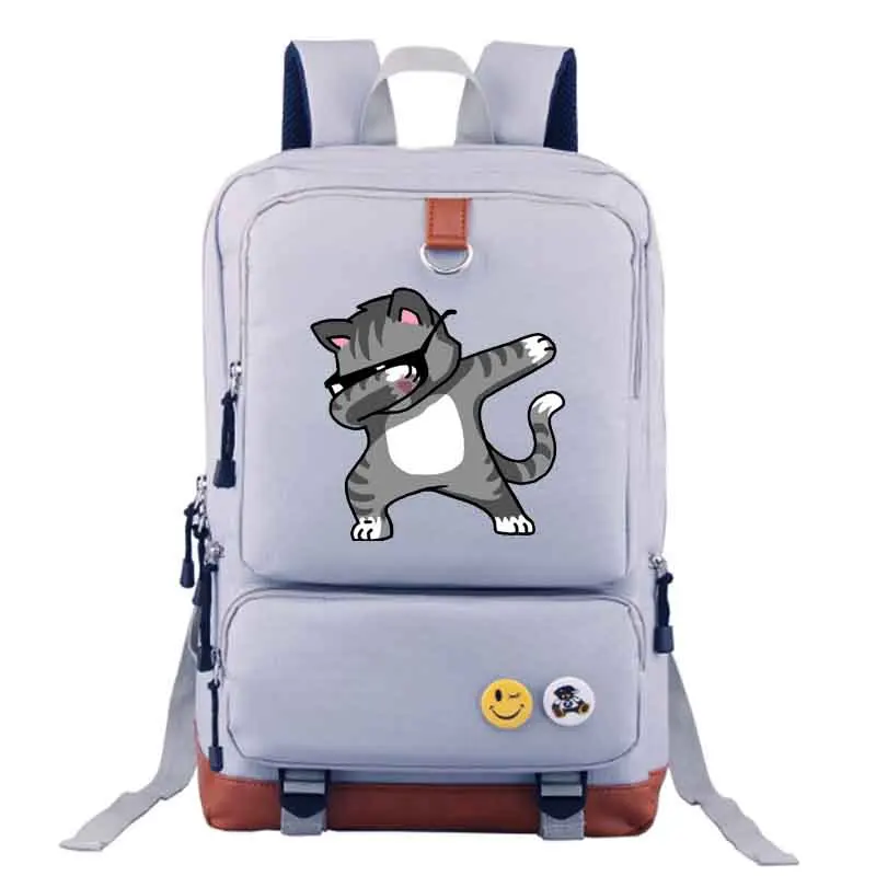 Dabbing Cat Funny Cool Hip Hop Backpack Canvas Backpacks School Rucksack Travel Backpack Daily backpack - Цвет: style3 gray