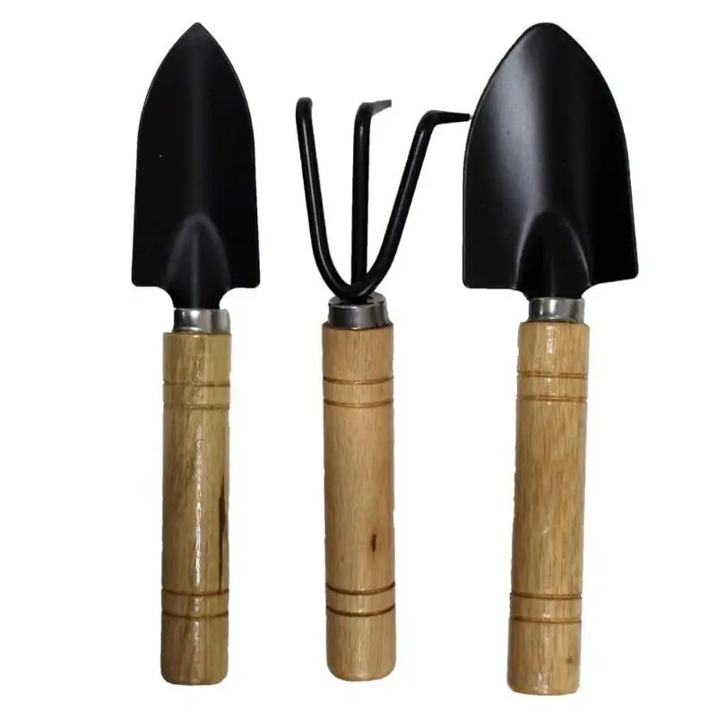 

3 Piece Set Mini Garden Shovels and Claw Tool with Wooden Handles