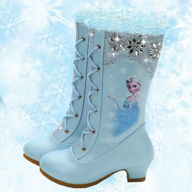 

New boots Elsa Anna boot Child leather fashion Girl high shoes kids winter snow boot children Christmas gift party mid-calf shoe
