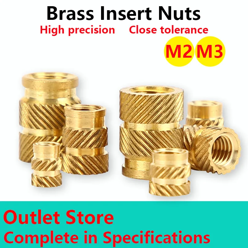 

M2M3 200Pcs Brass Hot Melt Inset Nuts Double Twill Knurled Injection Brass Nut Heating Molding Copper Thread Inserts Nut SL-type