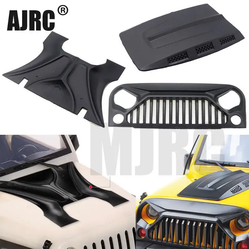 MJRC 1:10 RC body shell Wrangler Rubicon for axial SCX10 D90 90046 90047  313mm wheelbase Angry face MS hood intake grille