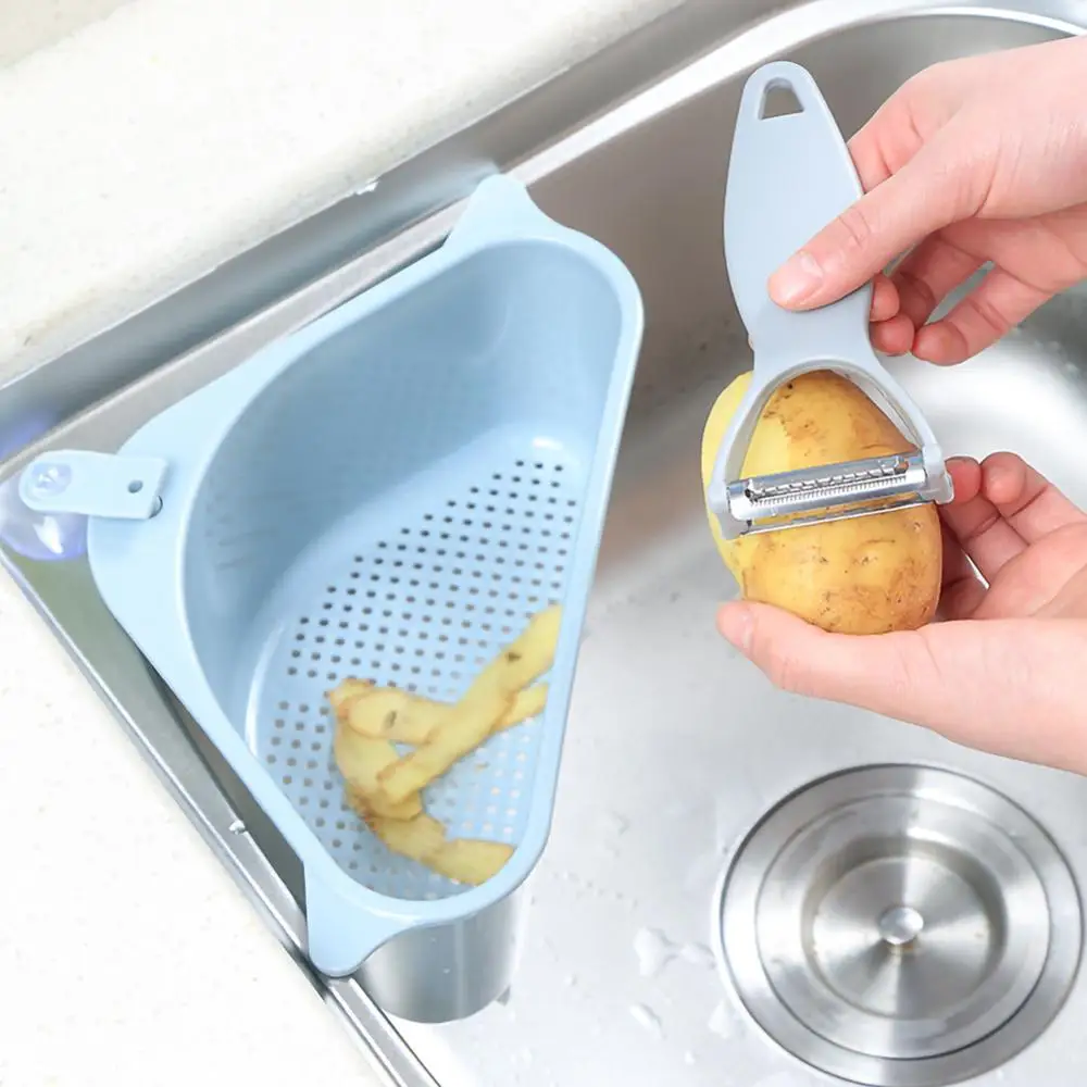 

Triangle Shape Sink Storage Rack Drain Shelf Suction Cup Sink Soap Holder Bathroom Hanging Storage Holder Basket Organizer