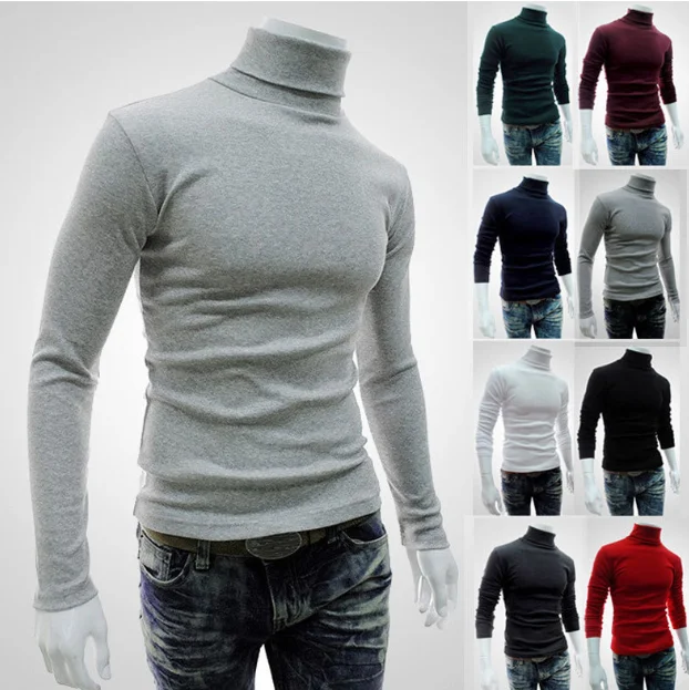 

2020 Winter Spring Warm Turtleneck Sweater Men Fashion Solid Knitted Sweaters Casual Male Double Collar Slim Pullover