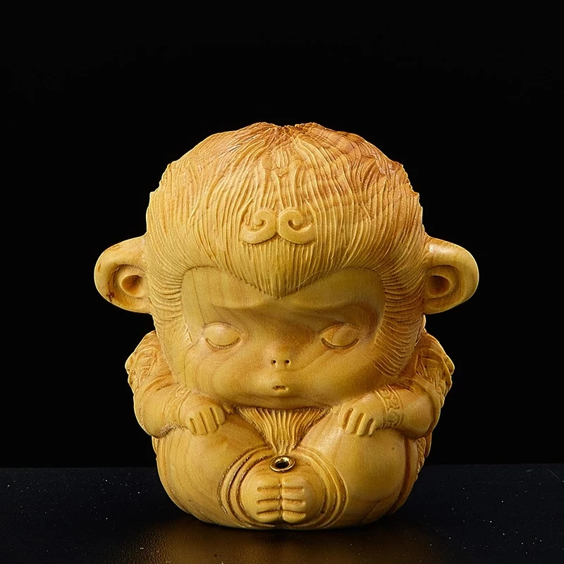 

7cm Zen Incense Sun Wukong Wood Statue Solid Wood Tea Art