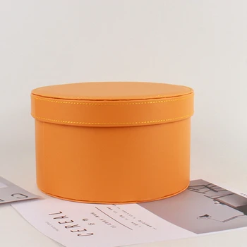 

Pudding Leather Round Box Flower Arrangement Gift Box Bride Gift Box Round Huge Bucket Flower Box