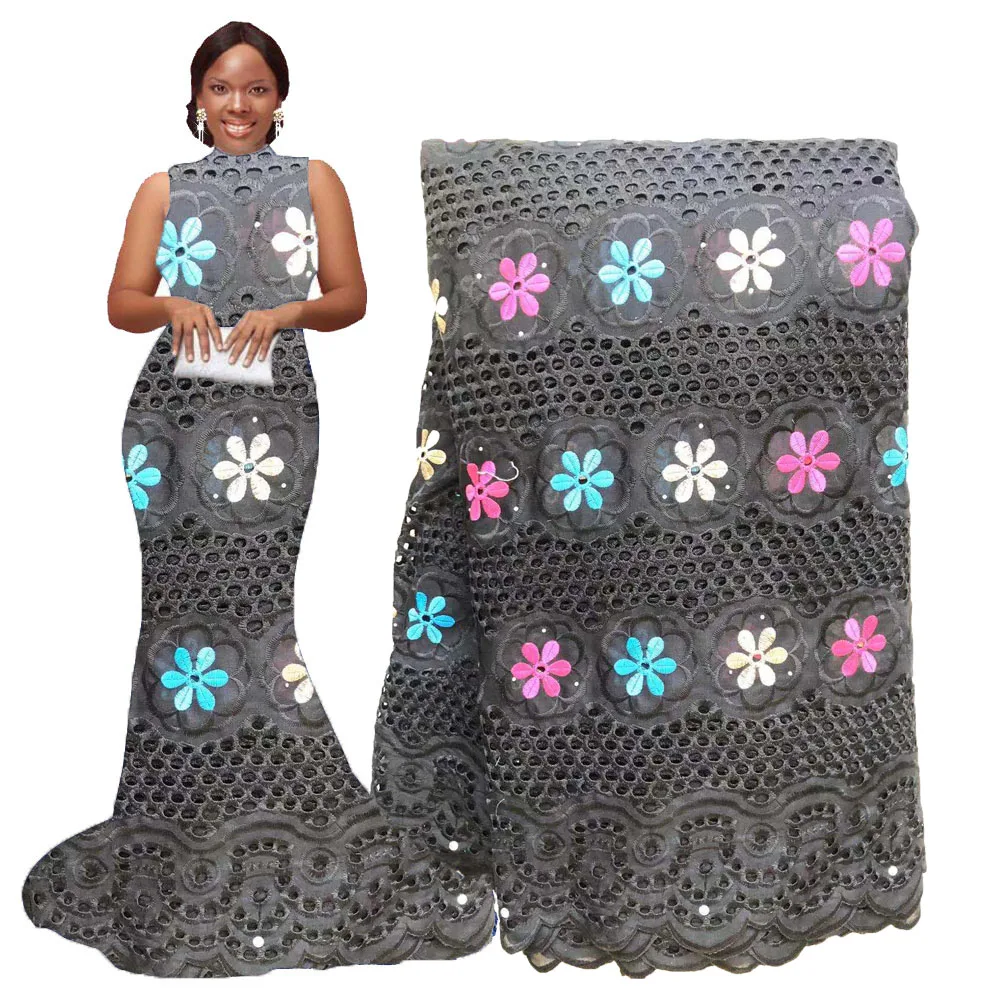 

5 Yard Swiss Lace Fabric 2020 Latest Full Hole Embroidery African Cotton Fabrics Swiss Voile Lace Popular Dubai Lace Fabric