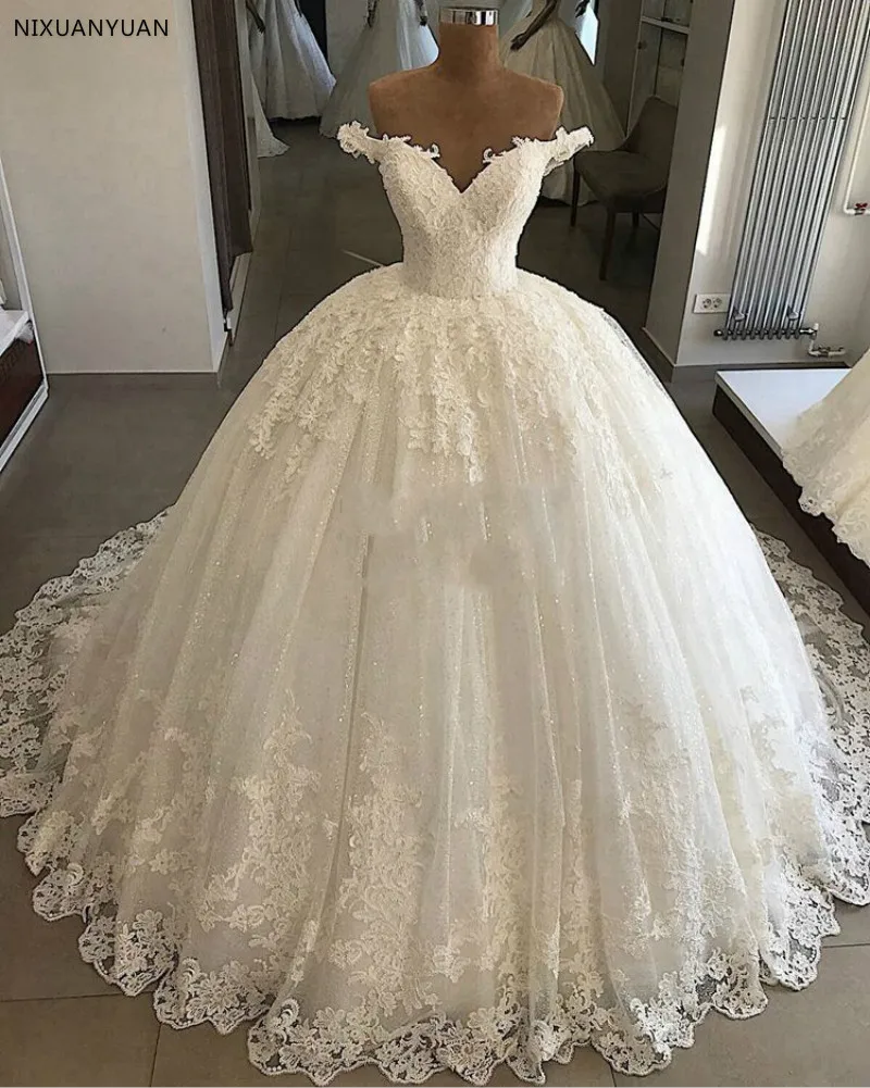 Vestidos De Novia шапка класса люкс рукав бальное платье Свадебные платья BlingBling блестки кружева свадебные платья Robe De Mariee
