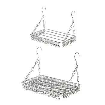 

Balcony Folding Shoe Drying Rack Clothes Airer Stainless Steel Laundry Towel Storage 36/100 Hook Clips