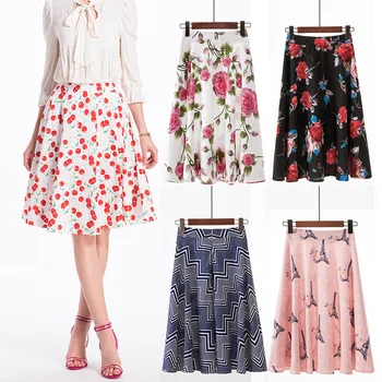 

Vintage flower print skirts female high waist pleated skirt summer 2020 elegant women beach skirt QZ0086