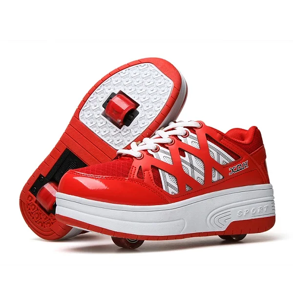 Евро 30-42 синяя детская обувь для роликовых коньков Детские кроссовки с двумя каблуками обувь для мальчиков и девочек на колесиках повседневная обувь для взрослых мальчиков - Цвет: Красный