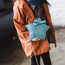 Детская сумка через плечо для девочек; сумка на цепочке с блестками и бантом в форме звезды; LT88