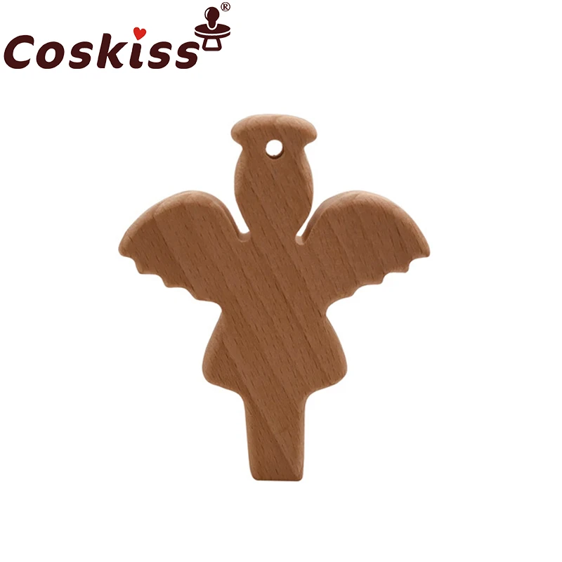 Coskiss органический продукт бук деревянный Ангел Прорезыватель DIY деревянная Персонализированная подвеска экологичный Безопасный детский Прорезыватель для зубов жевательные игрушки
