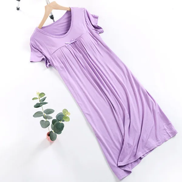 violet Night Dress Long Summer Nightgown Sleepwear Women Nightwear Lingerie Night Wear Short Sleeve Modal Sleeping Dress Fdfklak - Цвет: violet