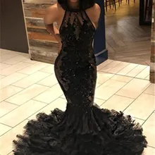 Черное сексуальное платье для выпускного вечера с открытой спиной, кружевное платье с аппликацией и перьями, вечернее платье с коротким шлейфом