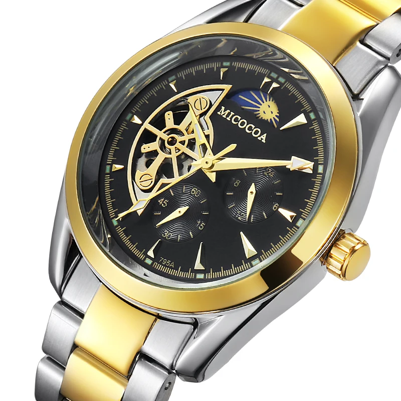 

MICOCOA Automatic WristWatch Men Stainless Steel Chronograph Sport Mechanical Watch for Men