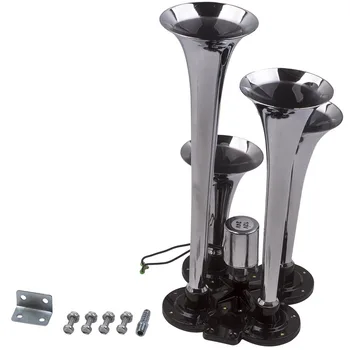 

Four 4 Trumpet 24V 150DB Supper Loud Air Horn Chrome For Truck Car Boat Train 345mm* 155mm* 165mm Silver