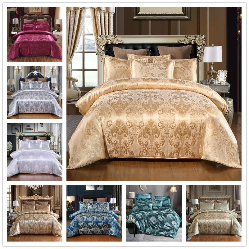 Bed Linen Set Luxury Satin Jacquard Home Textile 2/3 Pcs Set Bedding Set Classcial Pattern Style Quilt Cover Pillowcase Cover|Bedding Sets| - AliExpress
