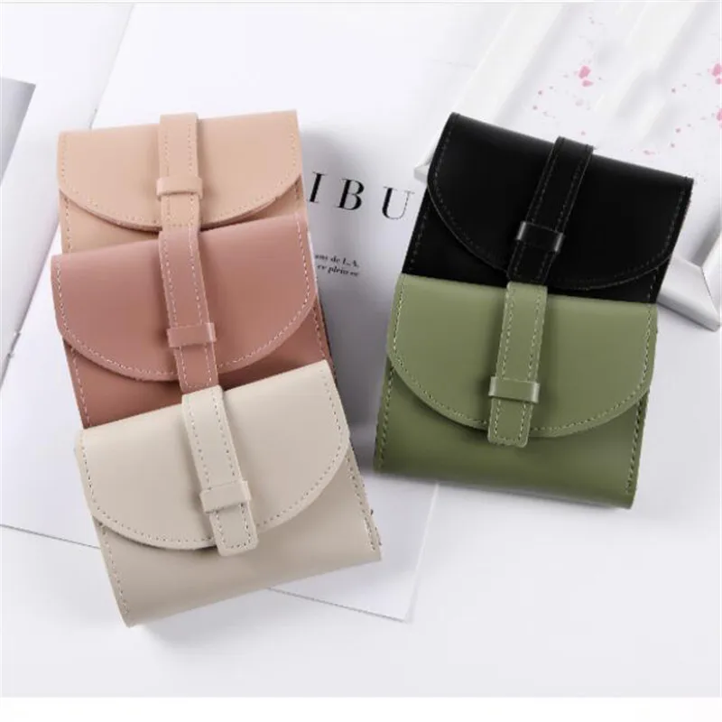 

Fashion Lady Small Fresh Short Wallet PU Draw Belt Solid Color Short Card Bag Purse Clutch
