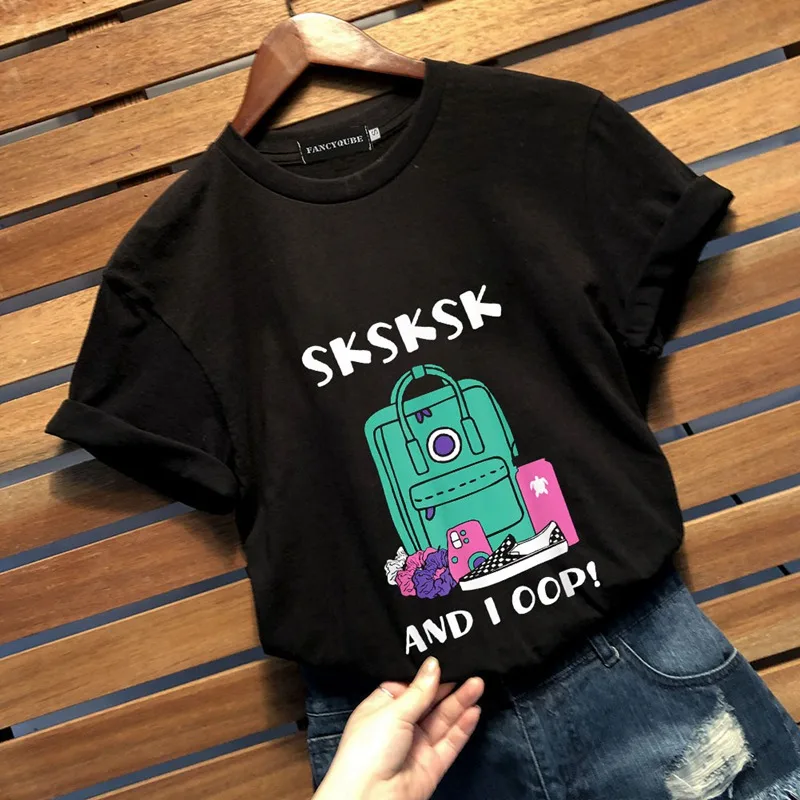 Винтажная Футболка Sksksk And I Oop, женская футболка с коротким рукавом и круглым вырезом, уличная футболка