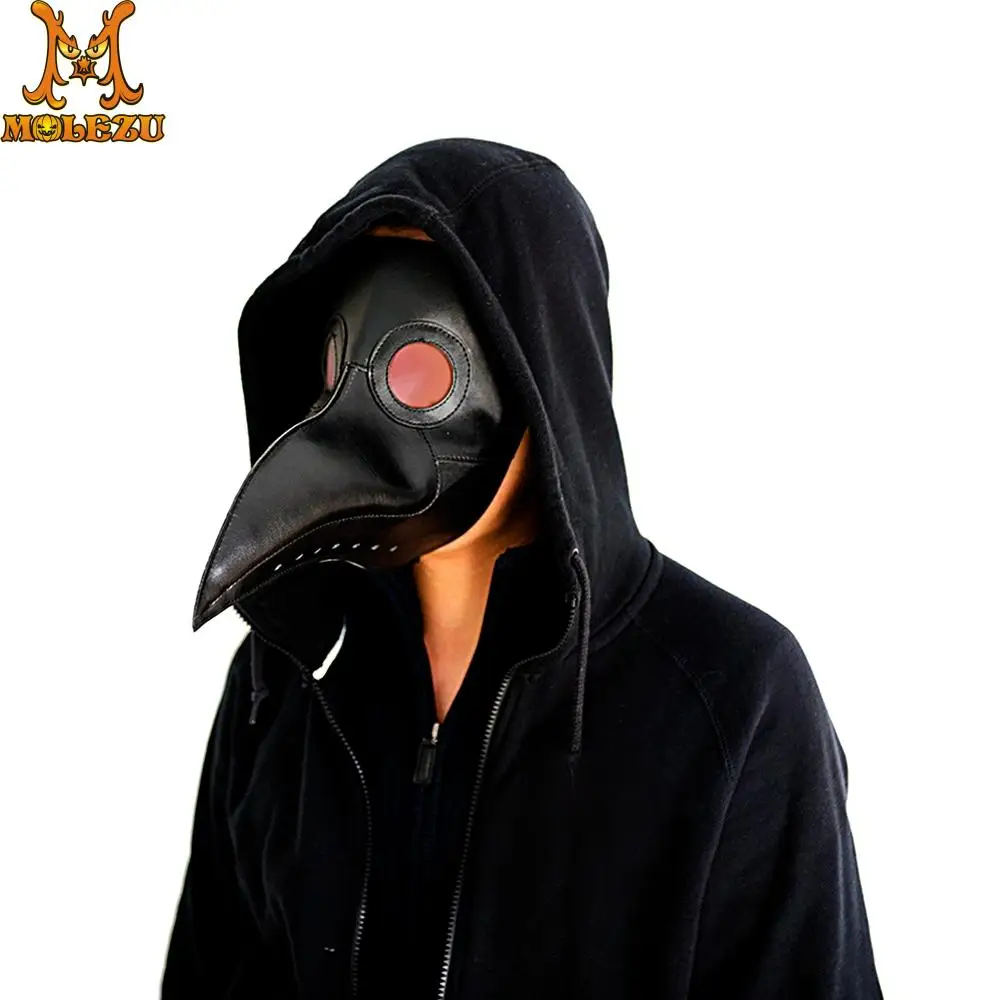 

Molezu Plague Doctor Leather Mask In Black Beak Masks Steampunk PU Birds Art Cosplay Doctour De Peste Black